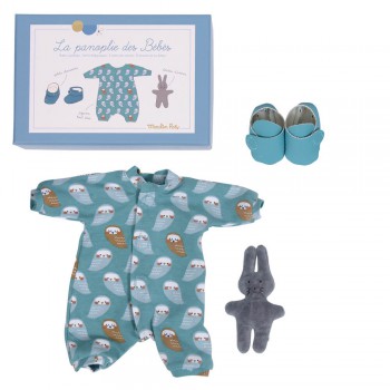 Moulin Roty Kleidungset Schlafstrampler für Baby Puppe Boy und Girl blau