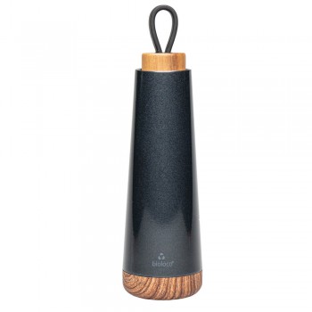Chic mic - Bioloco Loop Thermoskanne Trinkflasche aus Edelstahl und Holz schwarz 500 ml