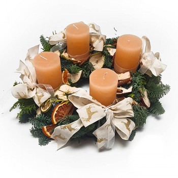 Adventkranz Deko Winterfrüchte honigfarben